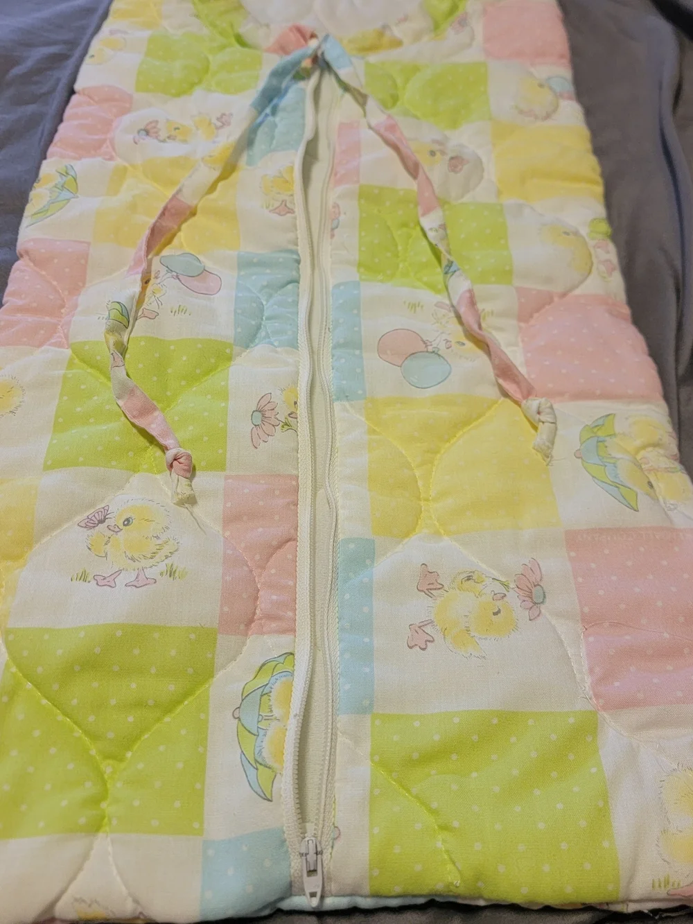 Vintage Quilted Baby Bunting Sleep Sack Pastel Chick Patchwork 29 Inches